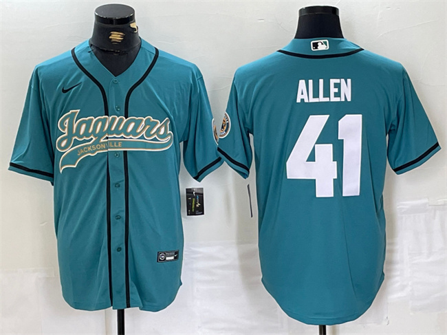 Men's Jacksonville Jaguars #41 Josh Allen Teal With Patch Cool Base Stitched Baseball Jersey